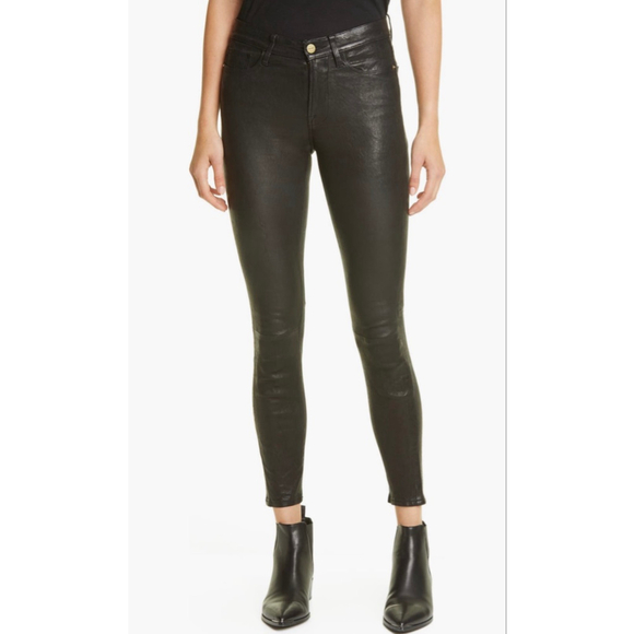 Frame Le Skinny de Jeanne Women's Leather Pants NEW, Black 26 Authentic lamb - Picture 2 of 11